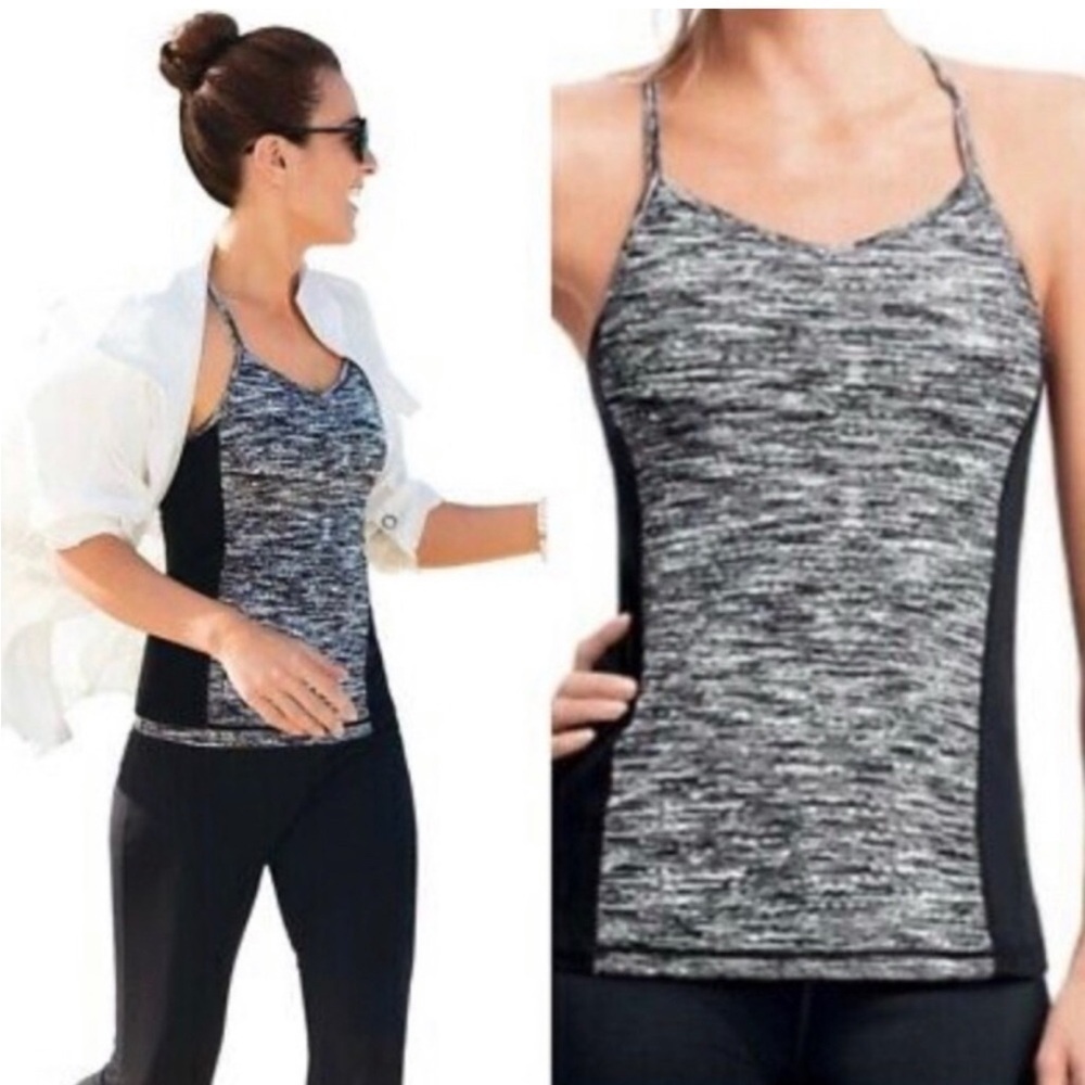 CAbi #802 Space Dye Contrast Black White Tank Top Size L